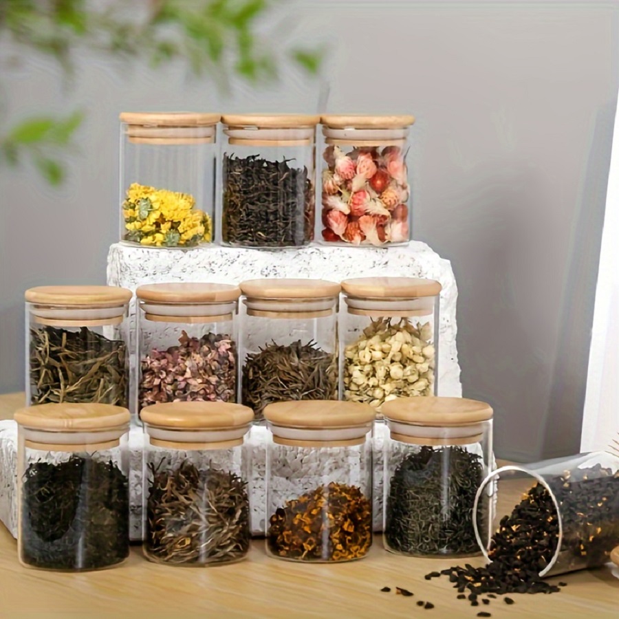 Coffee Tea Jar Set - 대나무 뚜껑이 달린 밀폐 유리 보관
