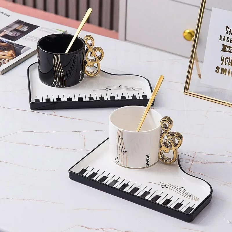 Coffee Tea Spoon - 200ml 크리에이티브 피아노 커피 머그컵 세트,
