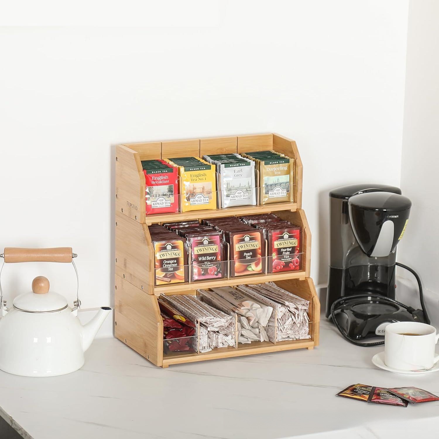 Coffee Tea Organizer - 대나무 티백 보관함 3단 커피백 진열대