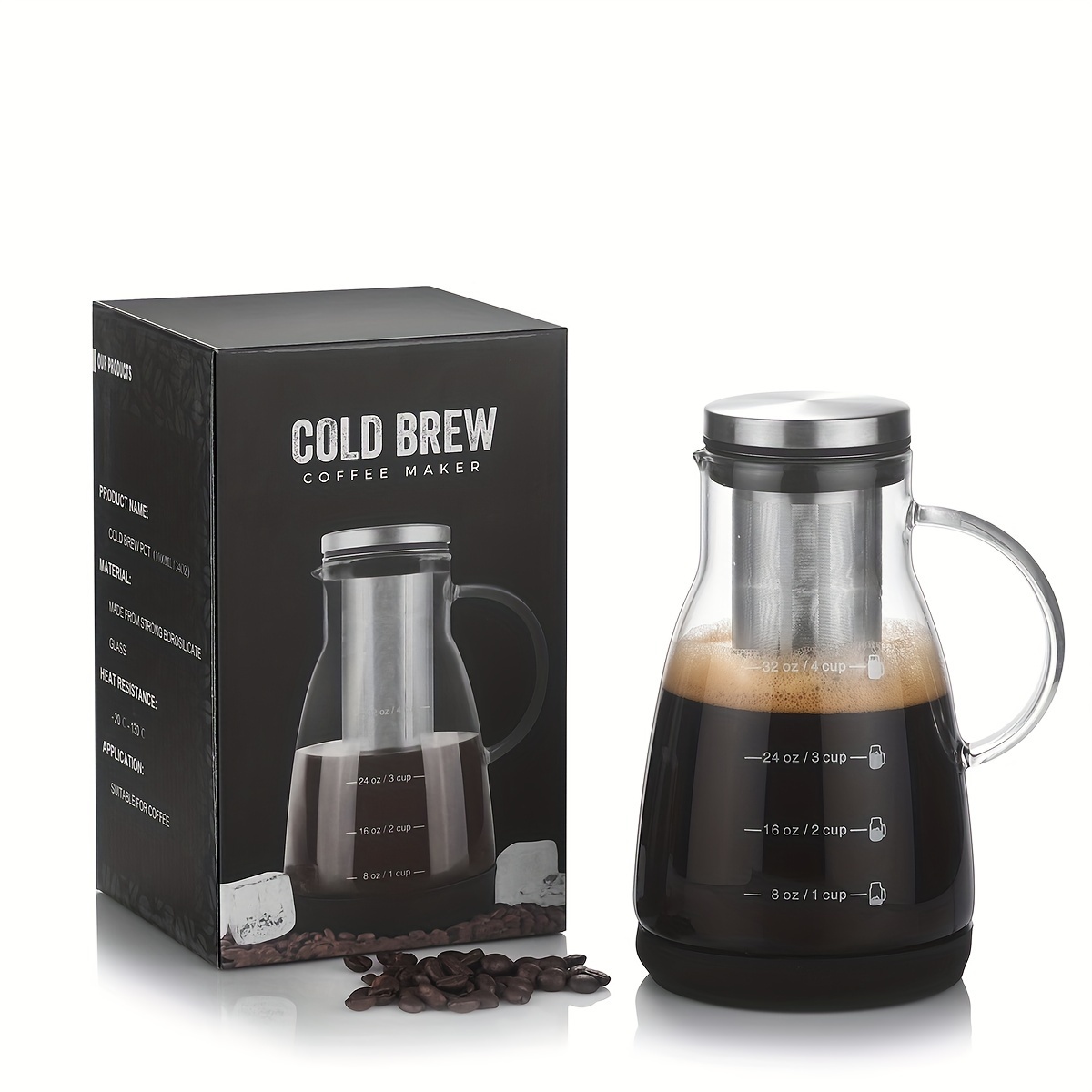 Coffee Tea Maker - 24온스 클래식 유리 콜드브루 커피 피처,