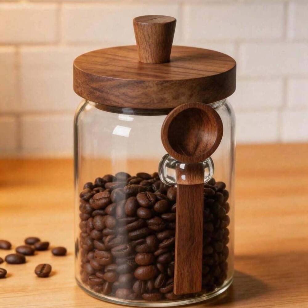 3개 세트 투명 유리병 나무 뚜껑 및 어울리는 스푼 포 - Coffee Tea Jar Set 리뷰 및 가격
