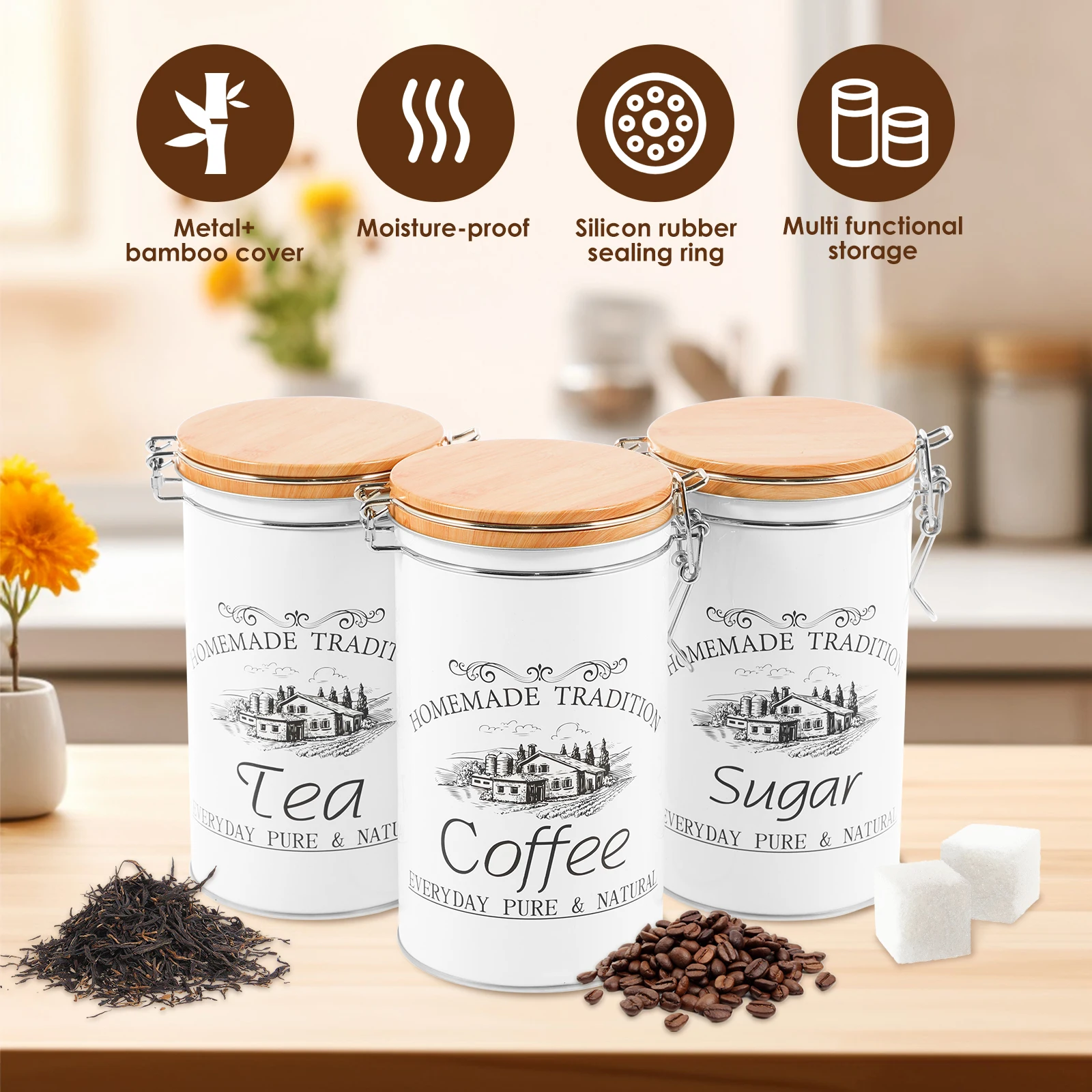 3개 세트 차 커피 설탕 용기 금속 커피 원두 보관 용 - Coffee Tea Jar Set 리뷰 및 가격