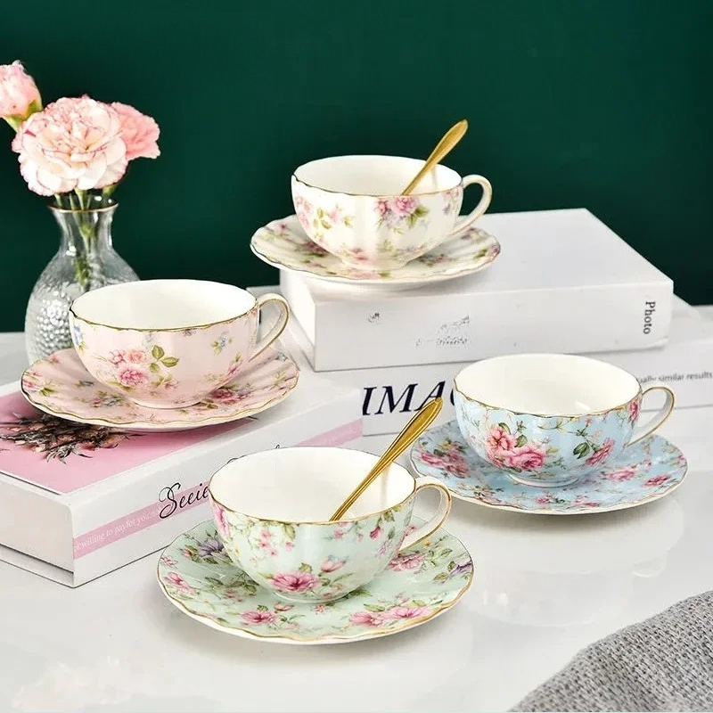 3개/세트 전원풍 꽃무늬 차 세트 세라믹 커피잔 세트  - Coffee Tea Spoon 리뷰 및 가격