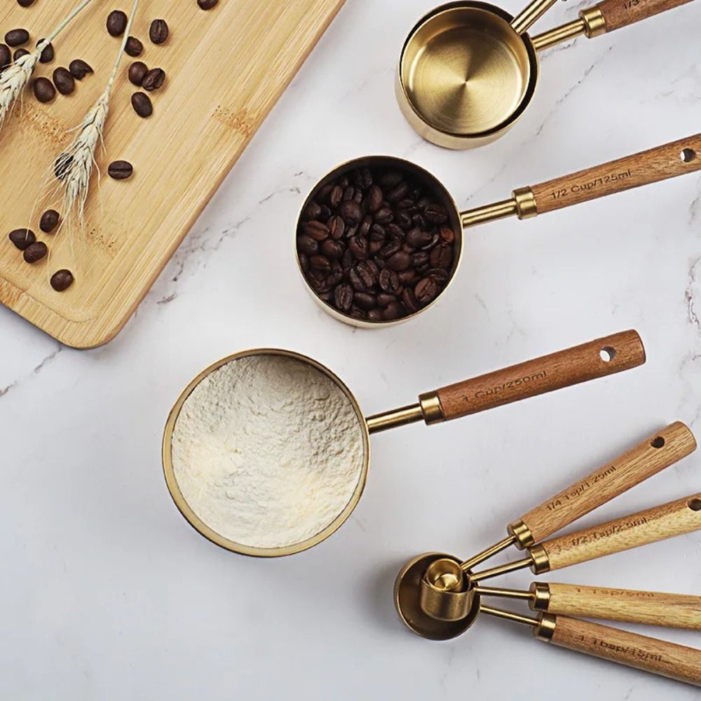 새로운 스테인리스 스틸 계량컵 숟가락 나무 손잡이 골드 - Coffee Tea Spoon 리뷰 및 가격