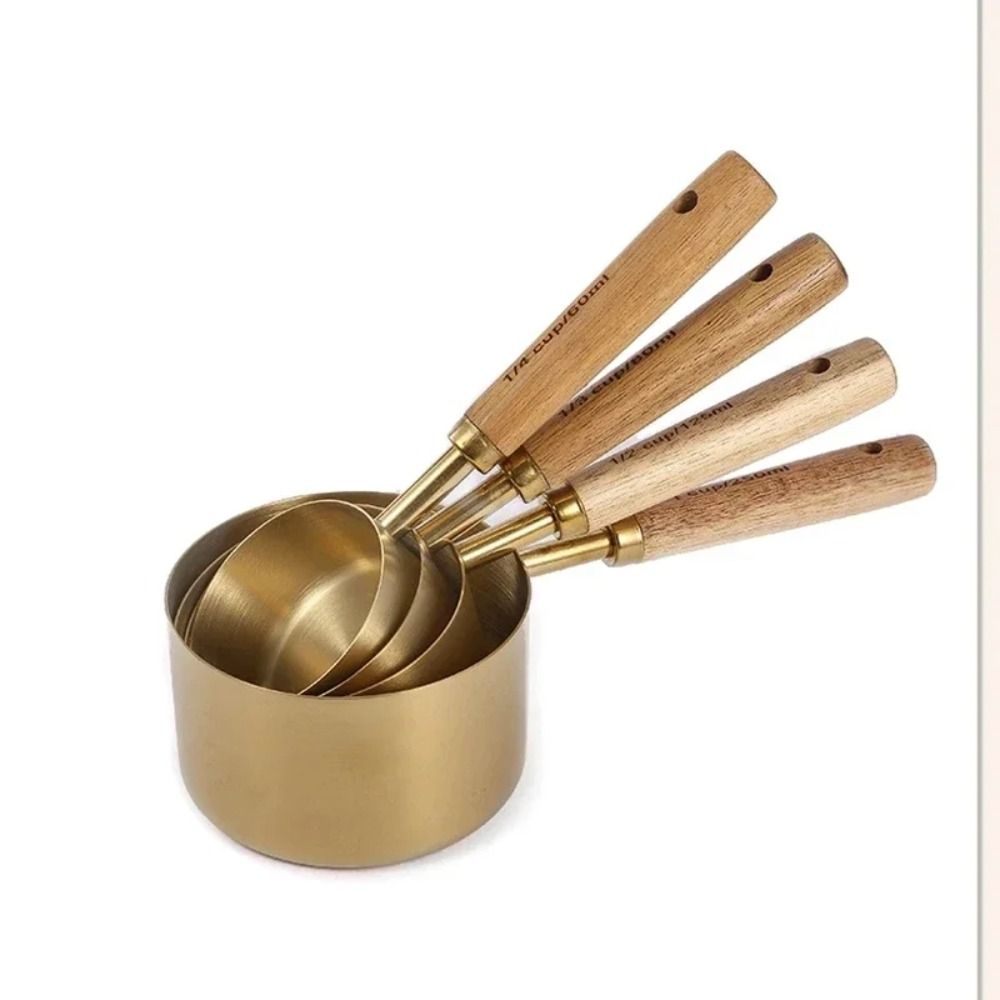 새로운 스테인리스 스틸 계량컵 숟가락 나무 손잡이 골드 - Coffee Tea Spoon 리뷰 및 가격