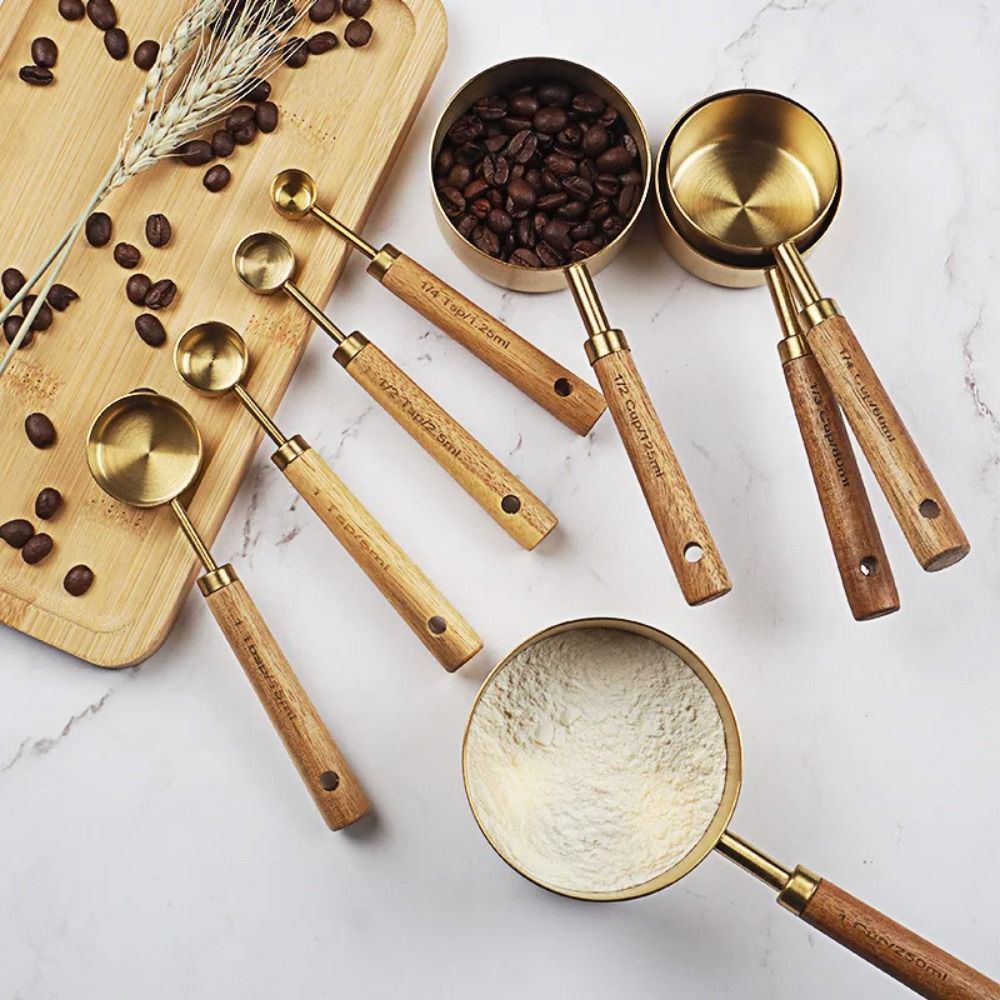 새로운 스테인리스 스틸 계량컵 숟가락 나무 손잡이 골드 - Coffee Tea Spoon 리뷰 및 가격